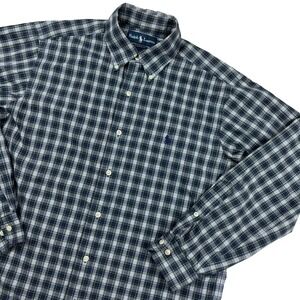 Ralph Lauren Mens Classic Fit Plaid Button Down Shirt Navy Preppy 15.5 32/33